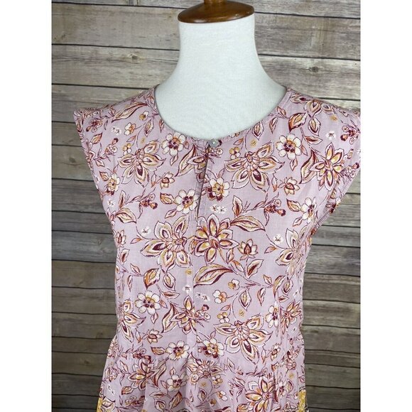 Beach Lunch Lounge XS NWT Tunic Blouse Tiered Ruffled Hem Boho Mixed Floral - Picture 2 of 10